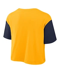 Nike Women's Gold/Navy West Virginia Mountaineers Color-Block Script Performance Cropped T-Shirt