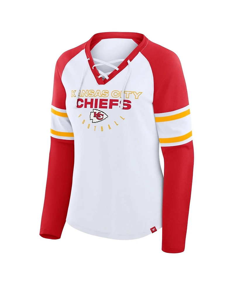Fanatics Women's White/Red Kansas City Chiefs Redzone Blitz Package Raglan Lace-Up V-Neck Long Sleeve T-Shirt