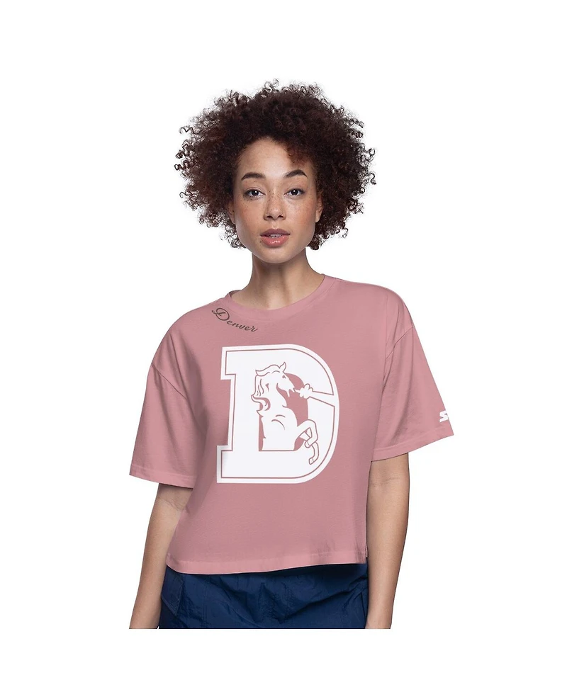Starter Women's Pink Denver Broncos Play the Ball Boxy Cropped T-Shirt