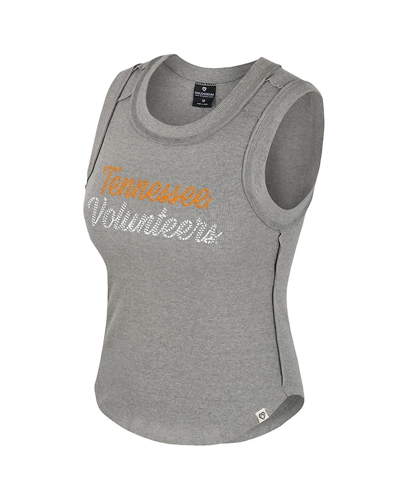 Colosseum Women's Heather Gray Tennessee Volunteers Beach You Ribbed Tri-Blend Tank Top