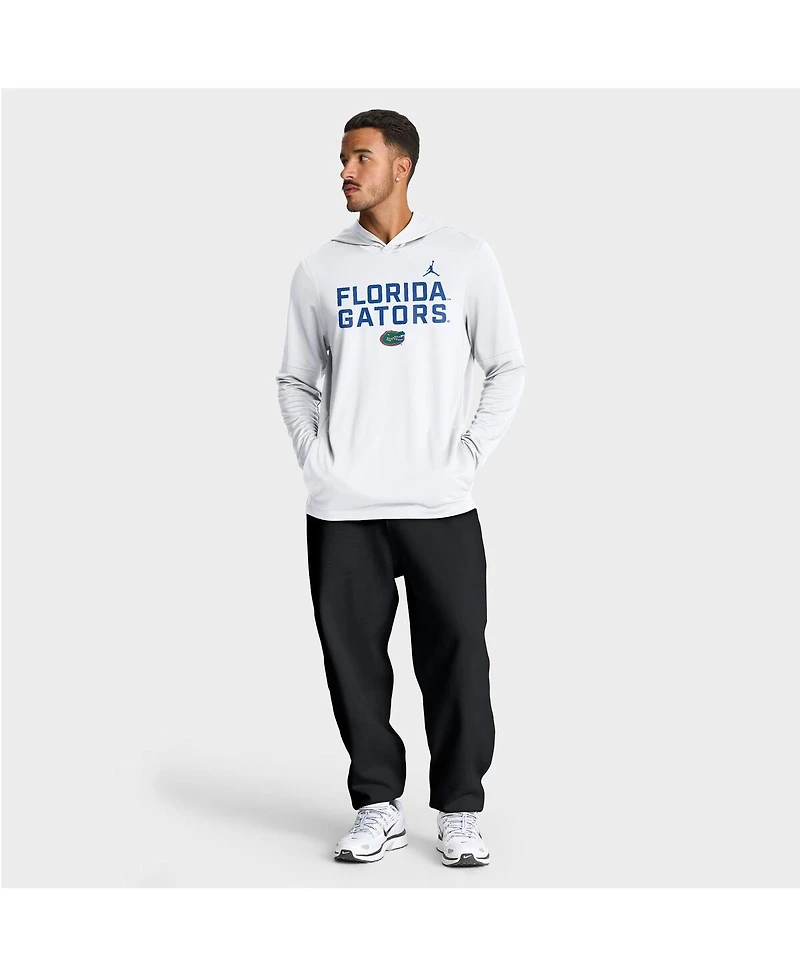 Jordan Men's White Florida Gators 2025 Sideline Performance Long Sleeve Hoodie T-Shirt