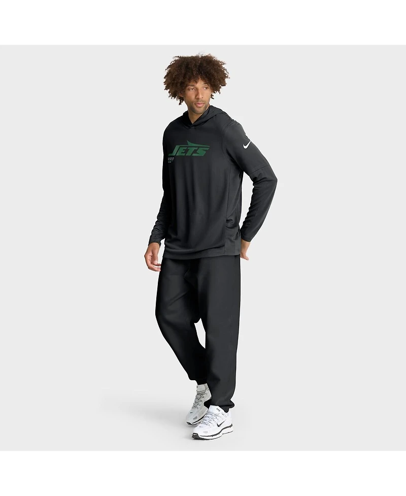 Nike Men's Black New York Jets Sideline Pure Fury Performance Long Sleeve Hoodie T-Shirt