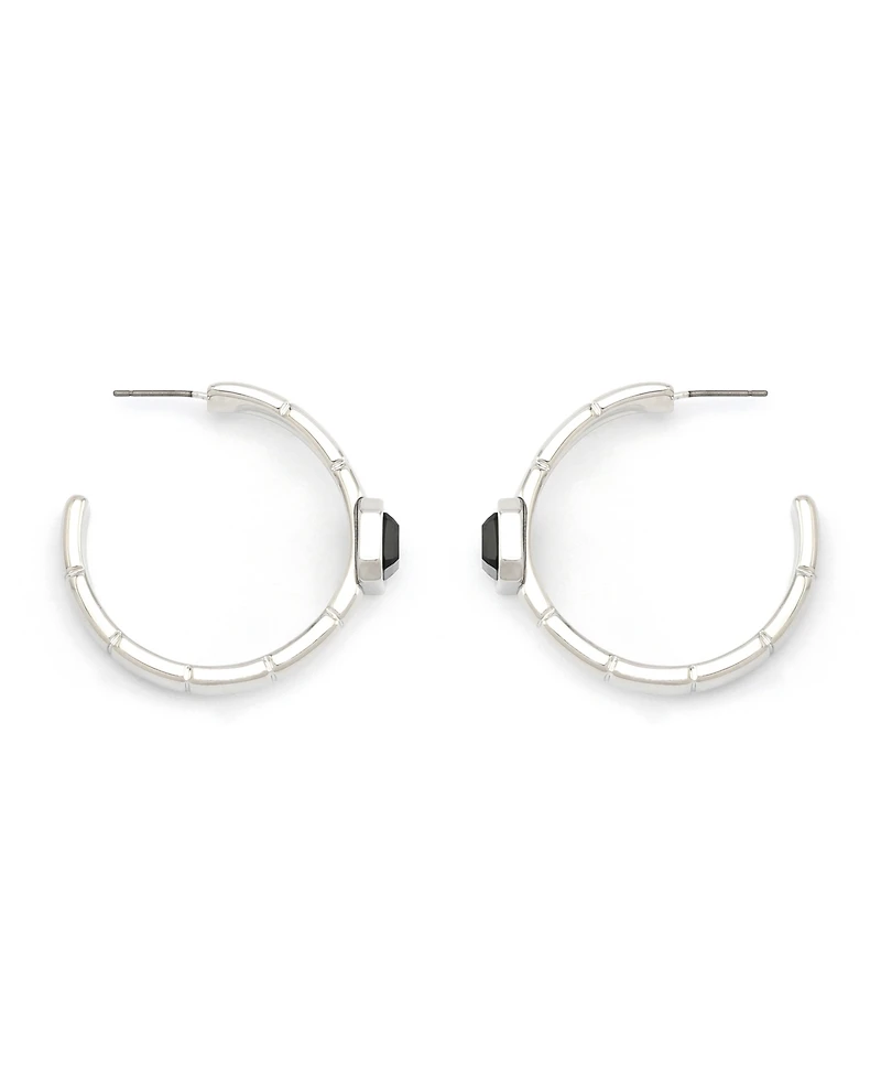 Steve Madden Faux Stone Gem Watch Chain Hoop Earrings