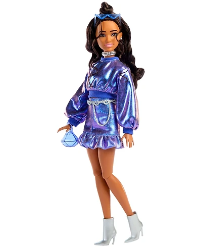 Barbie Deluxe Style Fashion Doll 7 in Metallic Blue Top and Skirt with Accessories