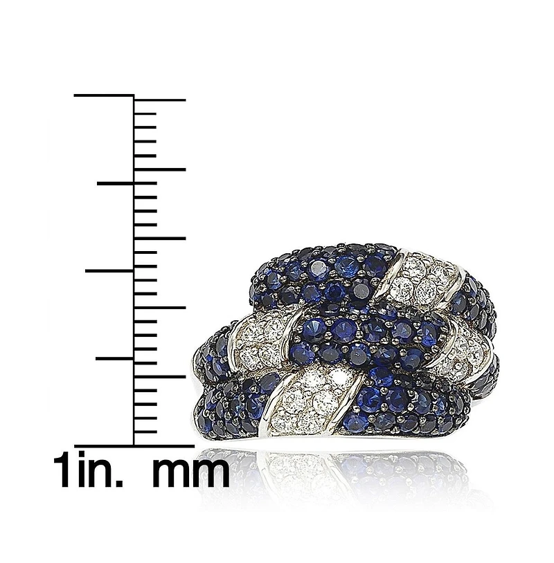 Suzy Levian New York Sterling Silver Sapphire & Created White Swirling Ring