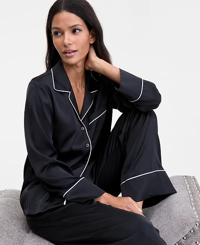 I.n.c. International Concepts Women's Printed Satin Long Pajama Set, Macy's Exclusive