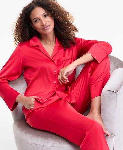 I.n.c. International Concepts Women's Printed Satin Long Pajama Set, Macy's Exclusive