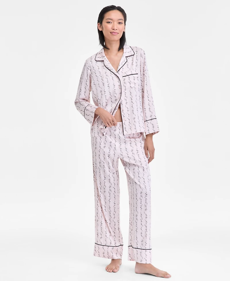 I.n.c. International Concepts Women's Printed Satin Long Pajama Set, Macy's Exclusive