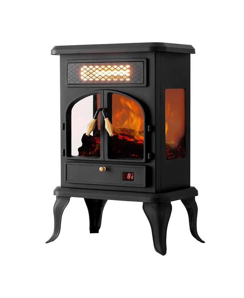 selectric Freestanding Portable Electric Fireplace Heater w/ Remote, Dark Black