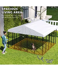 PawHut Outdoor Dog Kennel with Rotating & Adjustable Bowls, 9.8' x 9.8' x 6