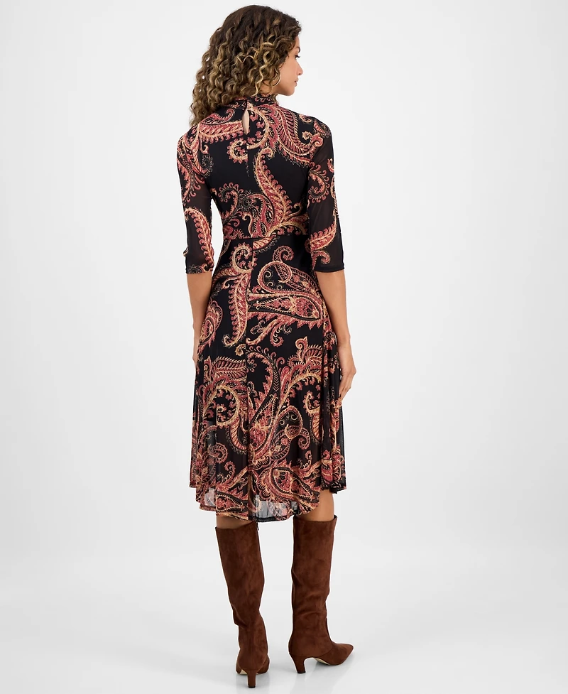 Robbie Bee Women's Printed Mock Neck Midi Dress
