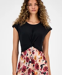 Robbie Bee Women's Colorblock Printed Cap-Sleeve Midi Dress