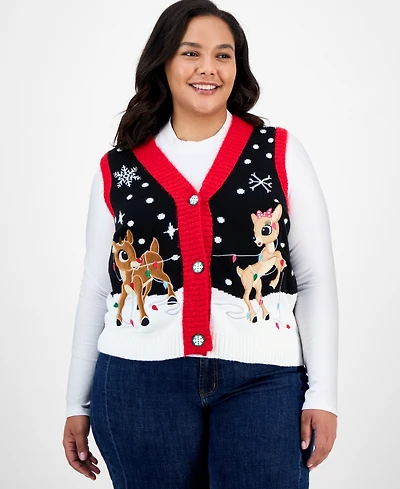 It's Our Time Trendy Plus Rudolf V-Neck Button-Front Vest