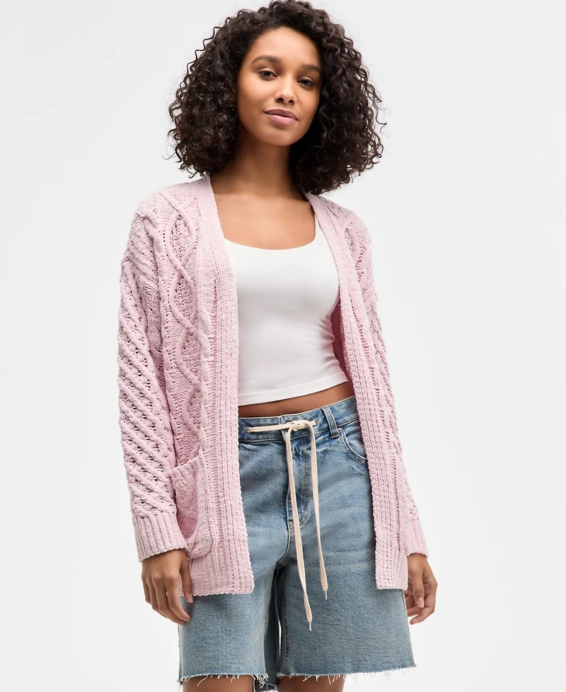 Hooked Up by Iot Juniors' Cable-Knit Open Cardigan