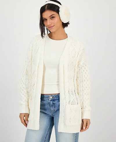 Hooked Up by Iot Juniors' Cable-Knit Open Cardigan