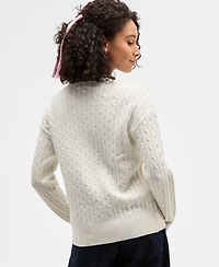 Hooked Up by Iot Juniors' Cable-Knit Ballet Slipper Embroidered Sweater