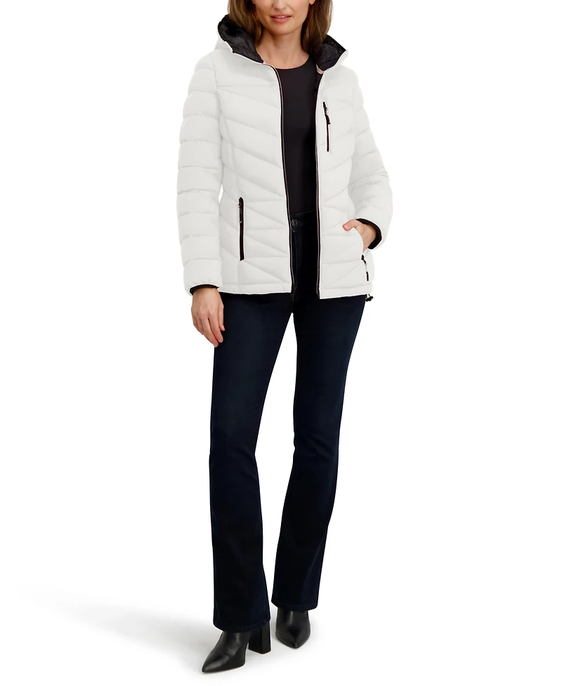 Nautica Women's Hooded Zip-Front Puffer Coat