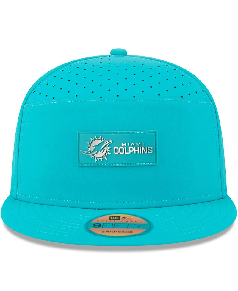 New Era Men's Aqua Miami Dolphins 2025 Sideline Split Panel 9FIFTY Snapback Hat