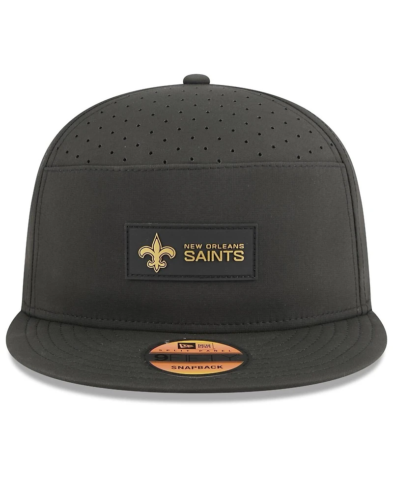 New Era Men's Black New Orleans Saints 2025 Sideline Split Panel 9FIFTY Snapback Hat