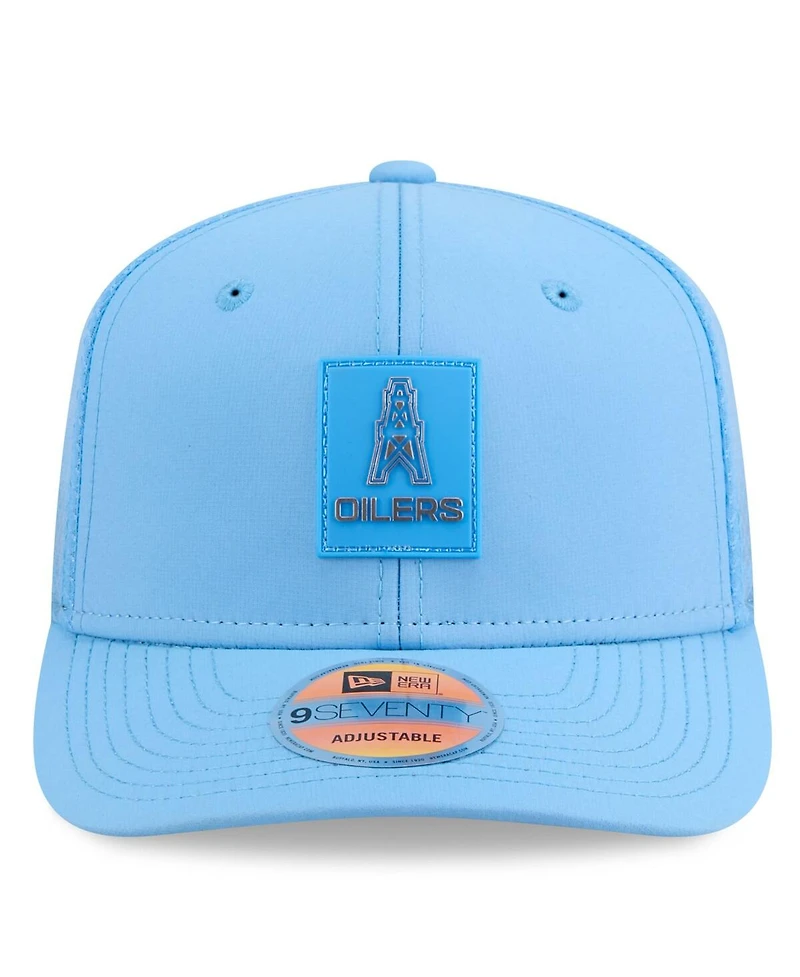 New Era Men's Light Blue Houston Oilers 2025 Sideline Gridiron Classics 9SEVENTY Trucker Adjustable Hat