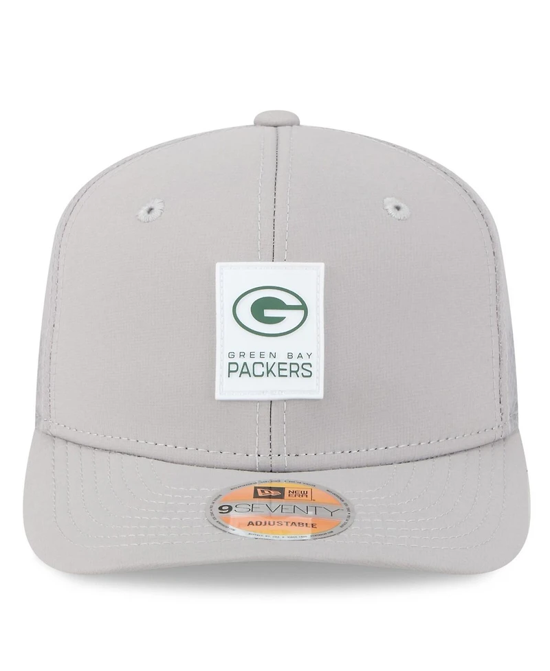 New Era Men's Gray Green Bay Packers 2025 Sideline 9SEVENTY Adjustable Trucker Hat