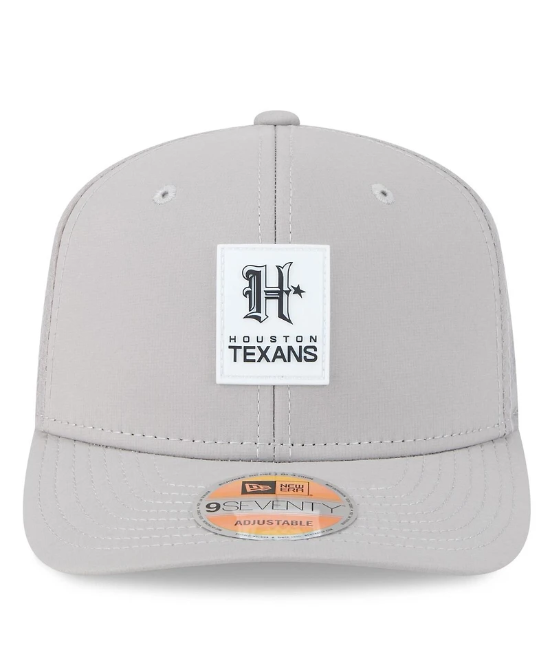 New Era Men's Gray Houston Texans 2025 Sideline H-Town 9SEVENTY Adjustable Trucker Hat