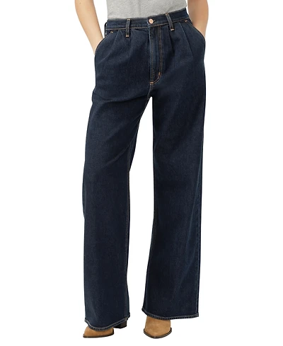 Silver Jeans Co. Women's High Rise Pleated Denim Trouser Leg