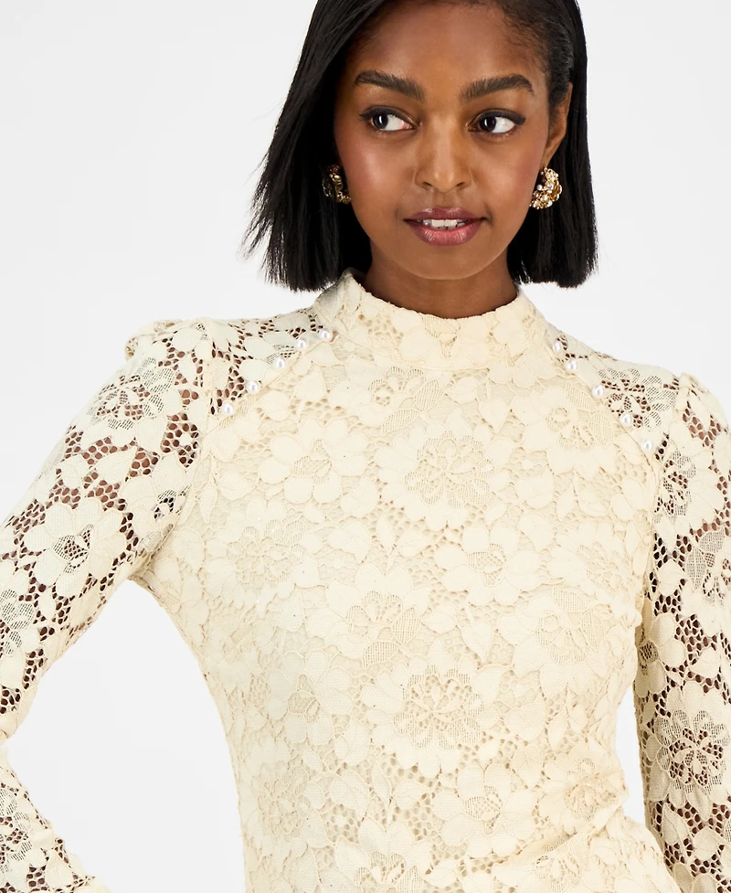 Guess Women's Josephina High Neck Long-Sleeve Lace Top