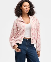 Hippie Rose Juniors' Printed Zip-Up Sherpa Jacket