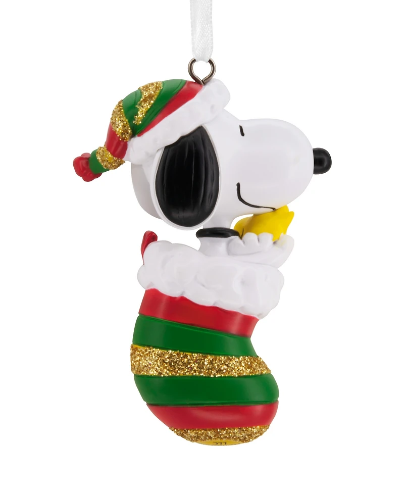 Hallmark Peanuts Snoopy and Woodstock in Stocking Christmas Tree Ornament