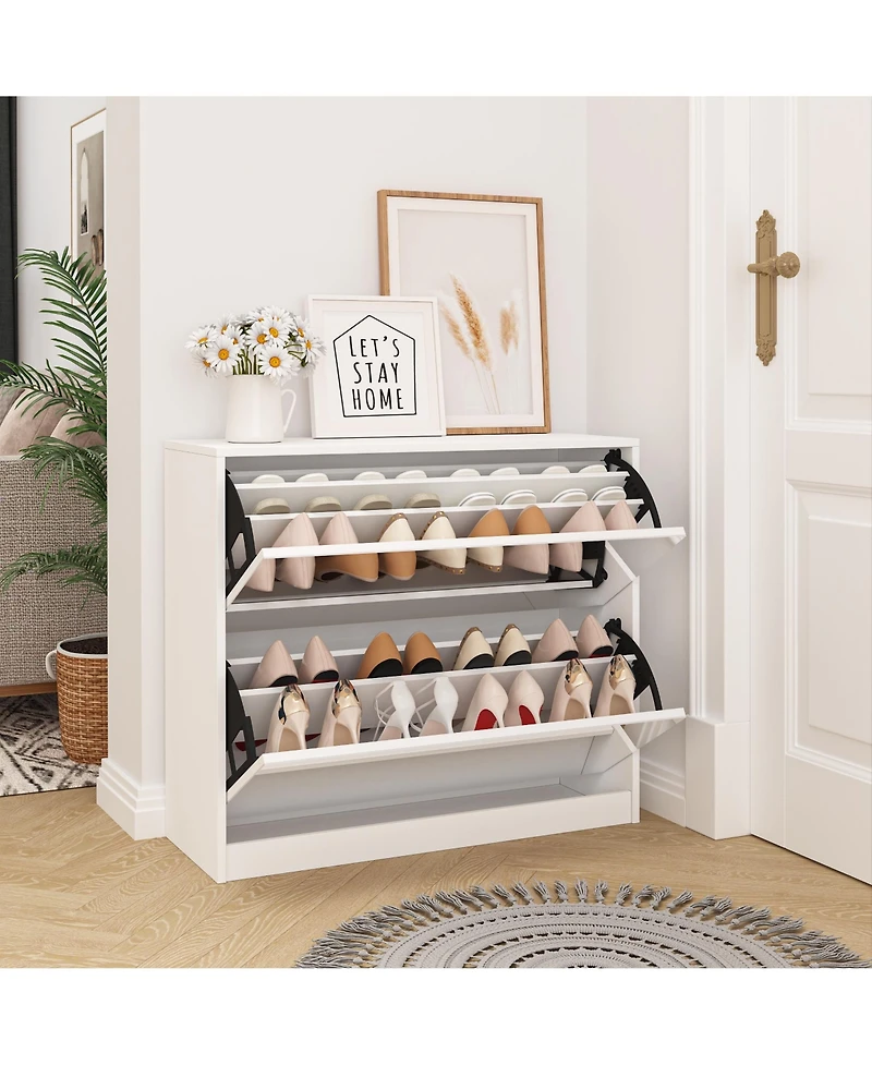 Lovmor 32.68"2 Tier Shoe Storage Cabinet with Draders for Entryway,Bedroom,Flip Door Design Shoe Cabinet,White