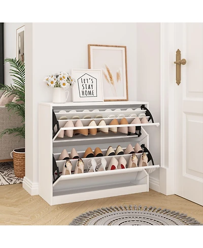 Lovmor 32.68"2 Tier Shoe Storage Cabinet with Draders for Entryway,Bedroom,Flip Door Design Shoe Cabinet,White