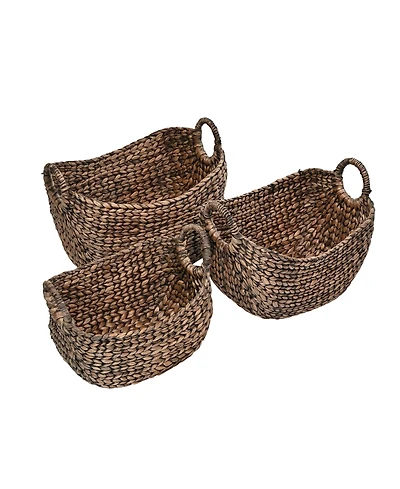 Nellie Farmhouse Classic Hand-Woven Hyacinth Storage Boat Baskets with Handles (Set of 3)