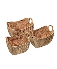 Nellie Farmhouse Classic Hand-Woven Hyacinth Storage Boat Baskets with Handles (Set of 3)