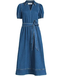 Lands' End Women's Soft Denim Puff Sleeve Midi Dress