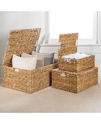 Happimess Brooks Classic Farmhouse Woven Hyacinth Rectangular Storage Baskets with Lids and Handles (Set of 3)