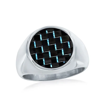 Metallo Stainless Steel, Blue Carbon Fiber Ring