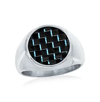Metallo Stainless Steel, Blue Carbon Fiber Ring