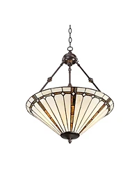 Robert Louis Tiffany Bronze Pendant Chandelier 20" Wide Tiffany Style Gold Texture Ivory Stained Glass Dining Room House Kitchen