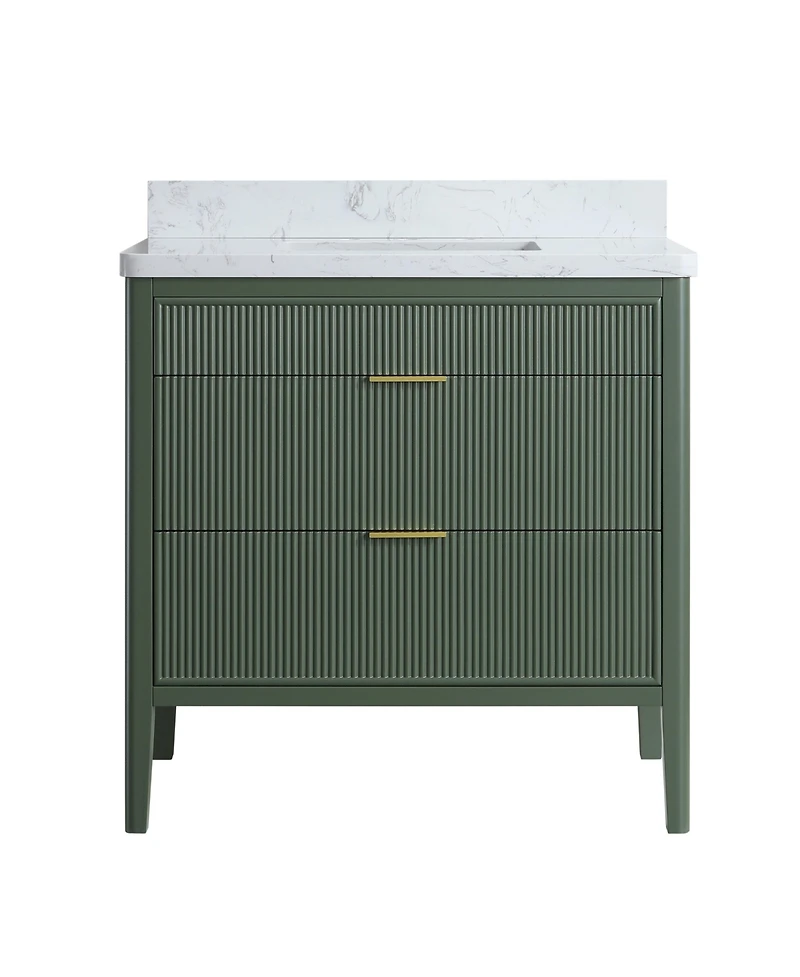 Casainc Fully Assembled 36" Freestanding Single Sink Bathroom Vanity with 2 Handle Sets and Engineered Marble Top