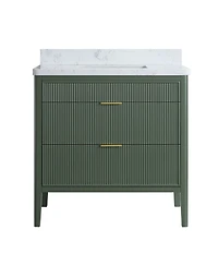 Casainc Fully Assembled 36" Freestanding Single Sink Bathroom Vanity with 2 Handle Sets and Engineered Marble Top