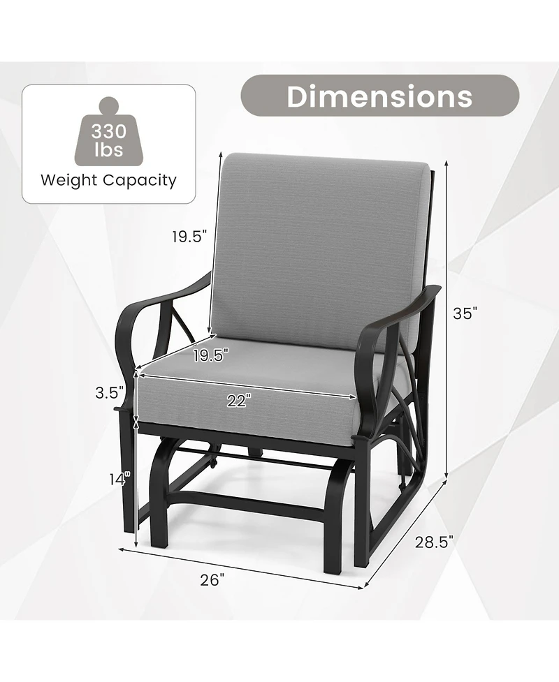 Gymax 2PCS Patio Glider Chair Single Outdoor Rocking with Seat and Back Cushions