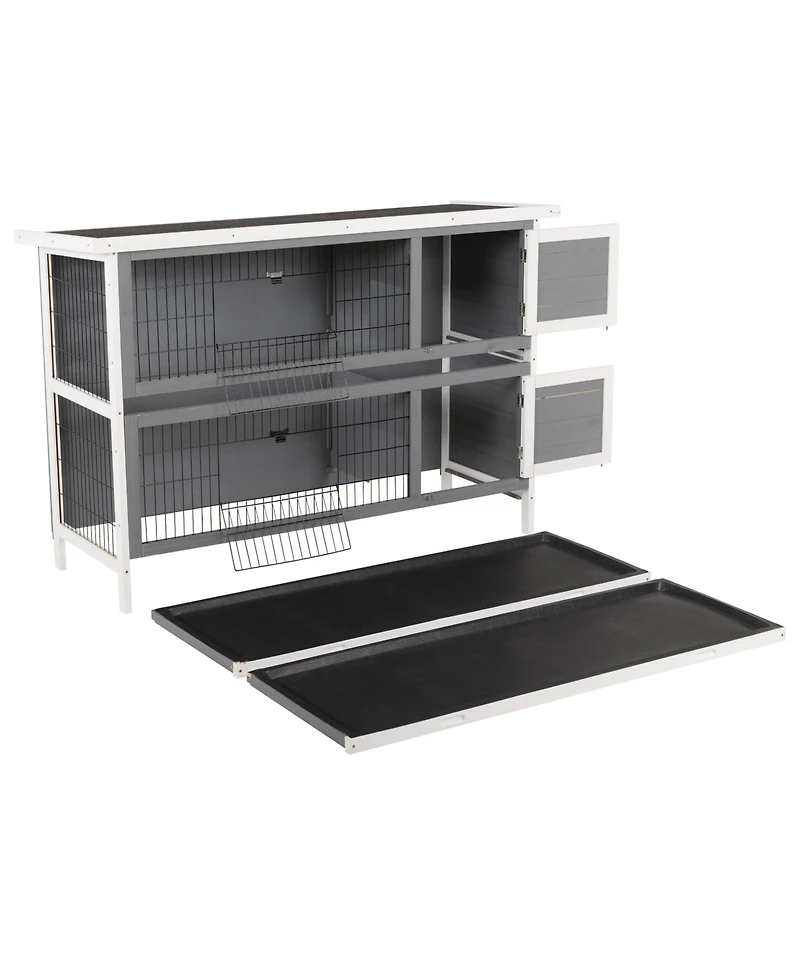 PawHut Wooden Bunny Cage w/ Dividers and Pull Out Trays for Outdoors