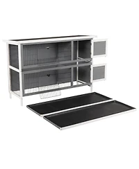 PawHut Wooden Bunny Cage w/ Dividers and Pull Out Trays for Outdoors