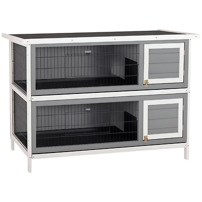 PawHut Wooden Bunny Cage w/ Dividers and Pull Out Trays for Outdoors