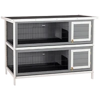 PawHut Wooden Bunny Cage w/ Dividers and Pull Out Trays for Outdoors