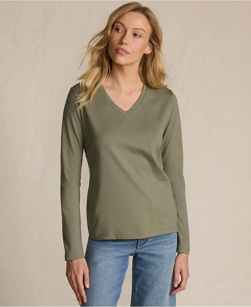 Lands' End Women's Supima Cotton Long Sleeve V-Neck T-Shirt