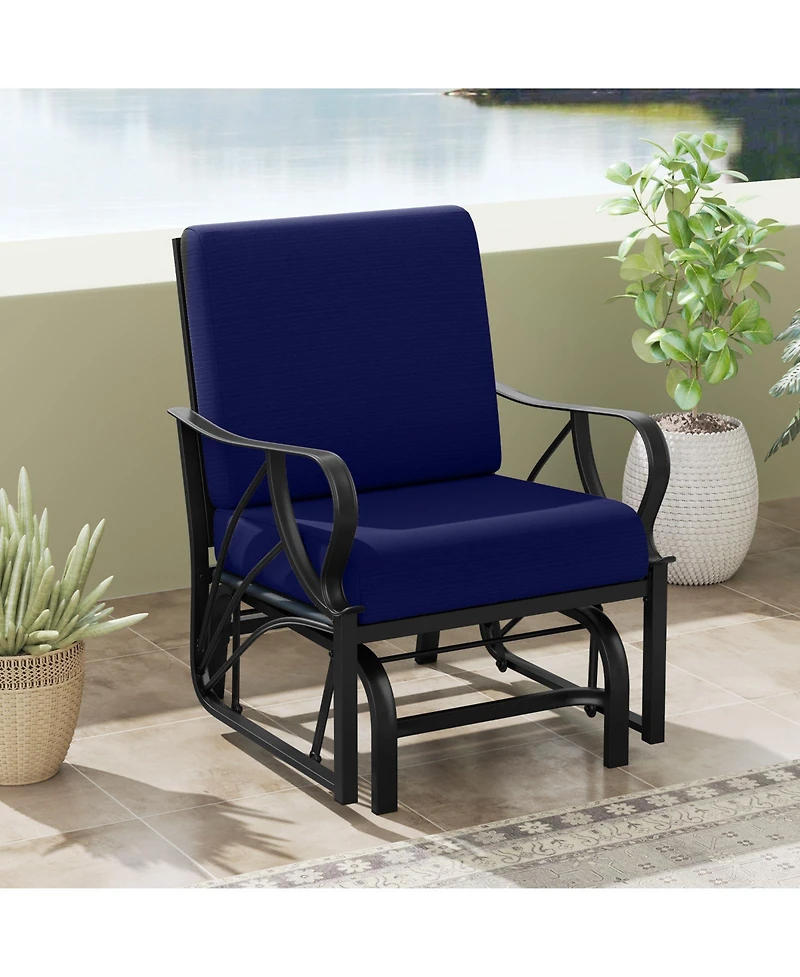Gymax 2PCS Patio Glider Chair Single Outdoor Rocking with Seat and Back Cushions