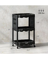 Homcom 3-Tier Rolling Tool Cart with Wheels, Plastic Utility Cart,