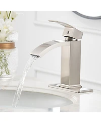 Waterfall Single Hole Handle Bathroom Faucet Brushed Gold